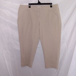 EILEEN FISHER Pants XL Organic Cotton Wide Cropped High Waist Khaki Pockets Zip